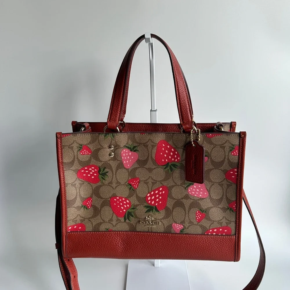 Coach Dempsey Carryall Signature Canvas Wild Strawberry Print Red Bag CH325